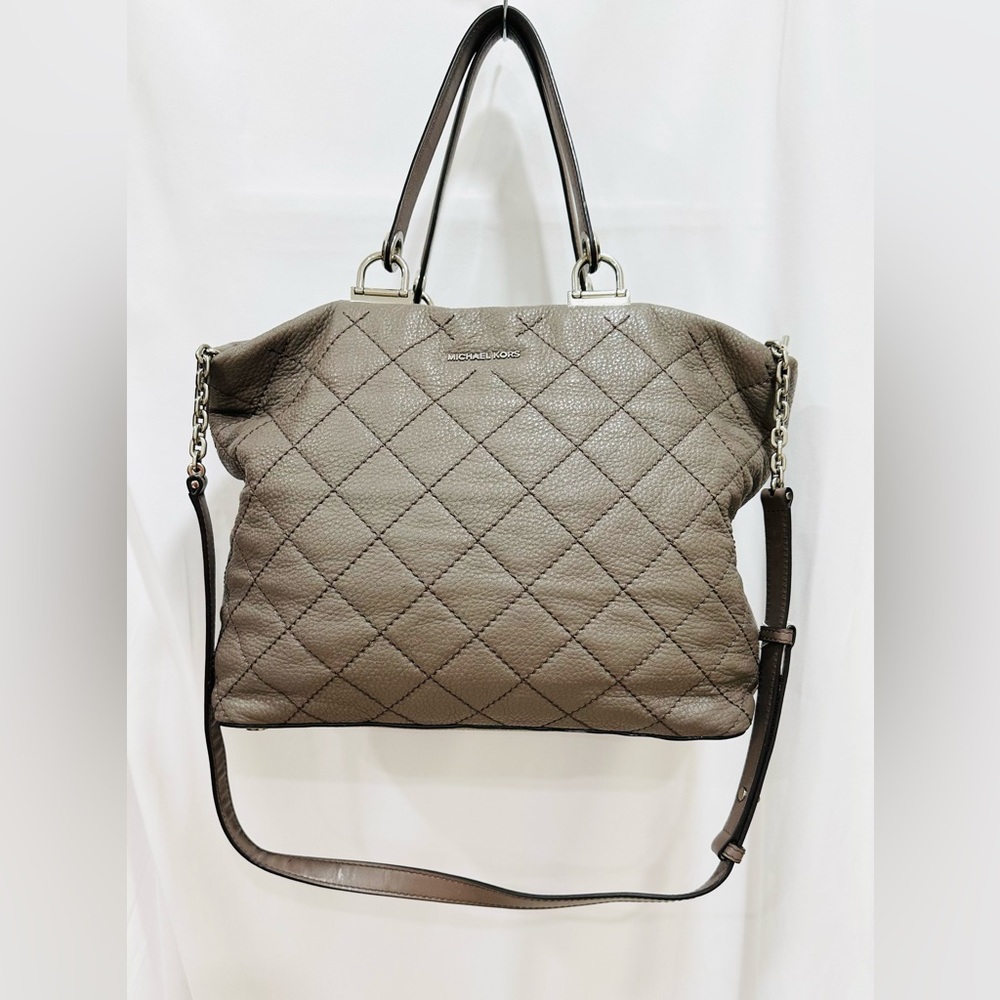 Michael Michael Kors Grey Quilted Leather Large Loni East West Top Handle Bag